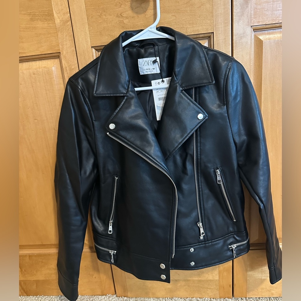 Zara Classic Black Leather Jacket- girls